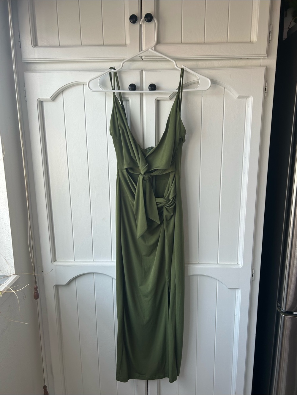 Olive Green Tie-Front Slip Dress